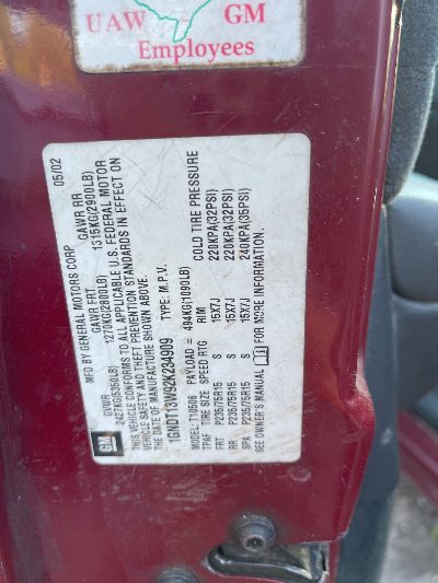 2002 Chevrolet Blazer Location - GM - Row 34 - Stock # H51271