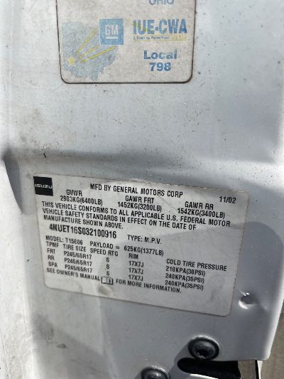2003 Isuzu Ascender Location - Imports - Row 43 - Stock # H51631