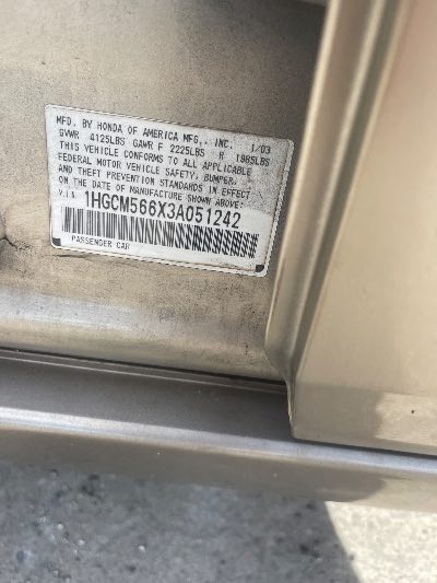 2003 Honda Accord Sdn Location - Imports - Row 42 - Stock # H52409