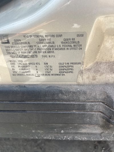 2008 Cadillac SRX Location - GM - Row 34 - Stock # H52413