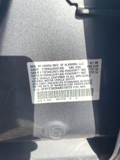 2010 Honda Pilot Location - Imports - Row 46 - Stock # H52484
