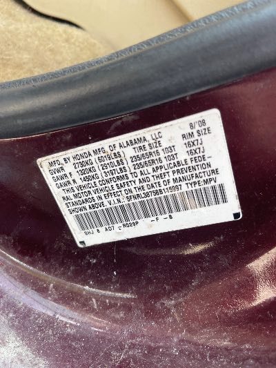 2008 Honda Odyssey Location - Imports - Row 5 - Stock # H52467