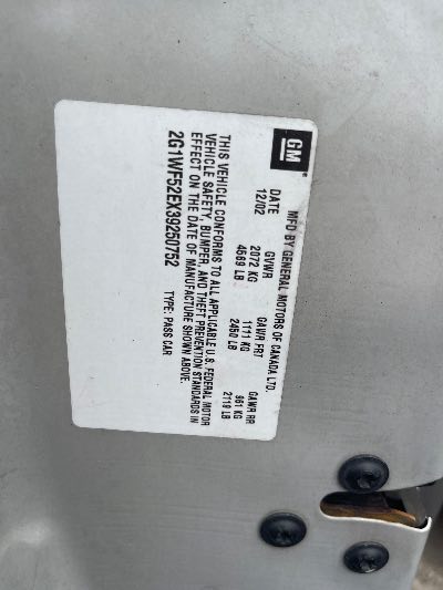 2003 Chevrolet Impala Location - GM - Row 38 - Stock # H52527