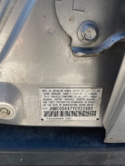 2000 Honda Accord Location - Imports - Row 8 - Stock # H52668