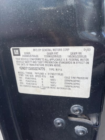 2003 Chevrolet TrailBlazer Location - GM - Row 29 - Stock # H53143
