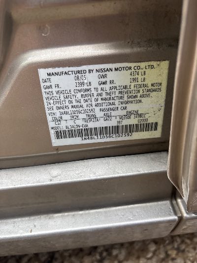 2006 Nissan Altima Location - Imports - Row 22 - Stock # H53791