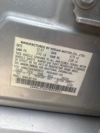 2007 Nissan Altima Location - Imports - Row 24 - Stock # H53881