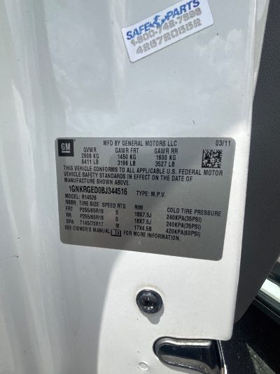 2011 Chevrolet Traverse Location - GM - Row 39 - Stock # H53898