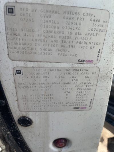 1992 Cadillac Allante Location - GM - Row 27 - Stock # H53308