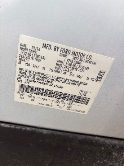 2016 Ford Explorer Location - Ford - Row 37 - Stock # H54297