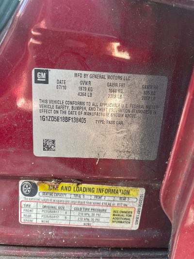 2011 Chevrolet Malibu Location - GM - Row 34 - Stock # H54432