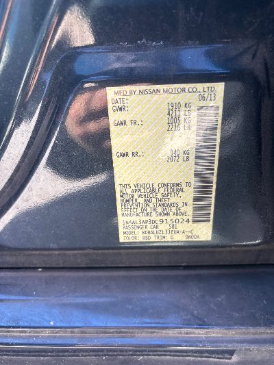 2013 Nissan Altima Location - Imports - Row 19 - Stock # H54479