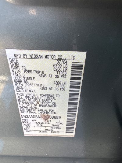 2004 Infiniti QX56 Location - Large Trucks & Vans - Row 14 - Stock # H48463