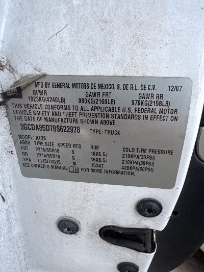 2008 Chevrolet HHR Panel Location - GM - Row 28 - Stock # H48637