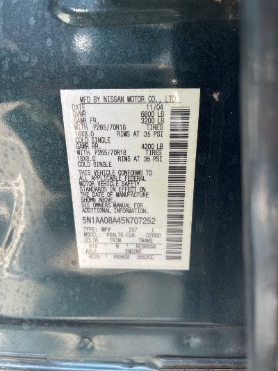 2005 Nissan Armada Location - Large Trucks & Vans - Row 26 - Stock # H49352