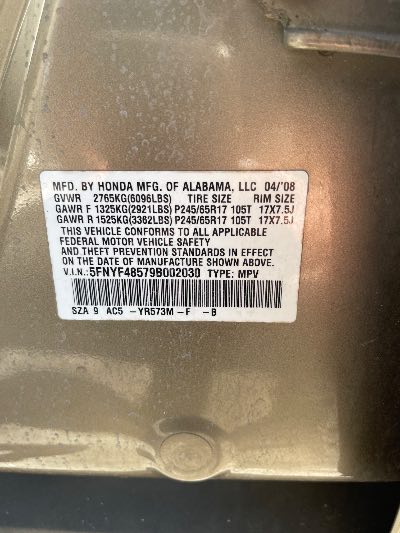 2009 Honda Pilot Location - Imports - Row 2 - Stock # H49375