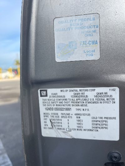 2003 Chevrolet TrailBlazer Location - GM - Row 41 - Stock # H49391