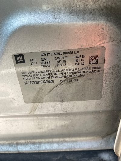 2012 Chevrolet Cruze Location - GM - Row 40 - Stock # H49405