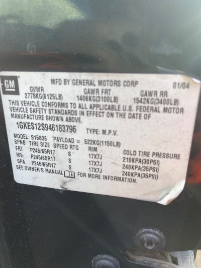 2004 GMC Envoy Location - GM - Row 40 - Stock # H49420