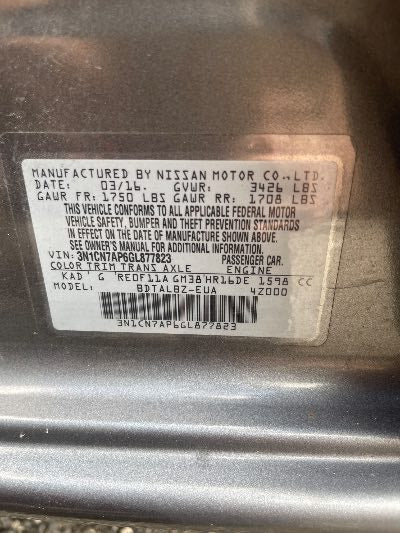 2016 Nissan Versa Location - Imports - Row 5 - Stock # H49437