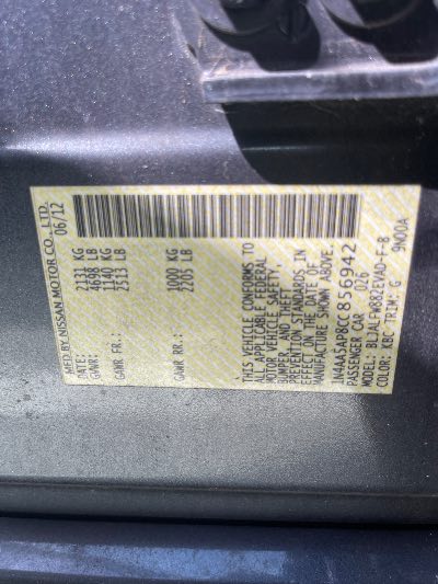 2012 Nissan Maxima Location - Imports - Row 5 - Stock # H49422