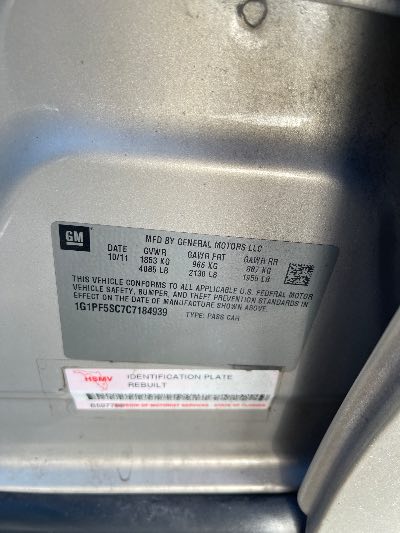 2012 Chevrolet Cruze Location - GM - Row 40 - Stock # H49313