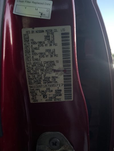 2002 Nissan Xterra Location - Imports - Row 10 - Stock # H49448