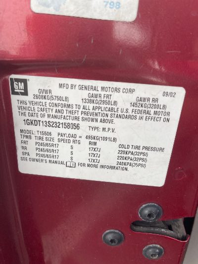 2003 GMC Envoy Location - GM - Row 36 - Stock # H49487