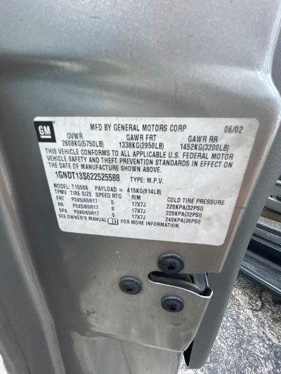 2002 Chevrolet TrailBlazer Location - GM - Row 26 - Stock # H49621