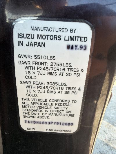 1993 Isuzu Trooper Location - Imports - Row 24 - Stock # H54590