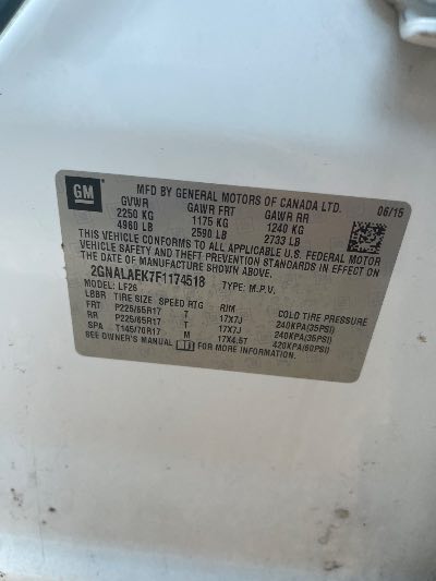 2015 Chevrolet Equinox Location - GM - Row 31 - Stock # H49757