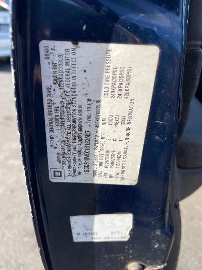 2001 Chevrolet S10 Pickup Location - GM - Row 30 - Stock # H49793