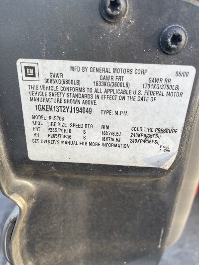 2000 GMC Yukon Location - Large Trucks & Vans - Row 33 - Stock # H49795