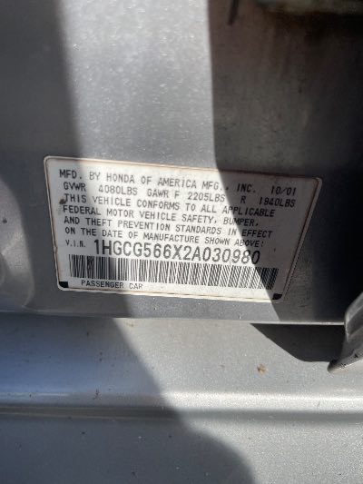 2002 Honda Accord Location - Imports - Row 18 - Stock # H49777