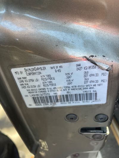 2003 Jeep Liberty Location - Chrysler - Row 43 - Stock # H49898