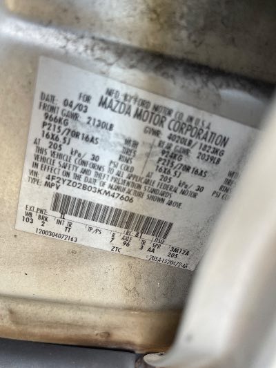 2003 Mazda Tribute Location - Ford - Row 26 - Stock # H49926