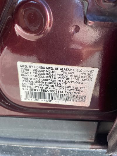 2007 Honda Pilot EX-L FWD 4D SUV 3.5 6cyl. Location - Imports - Row 26 - Stock # H49918