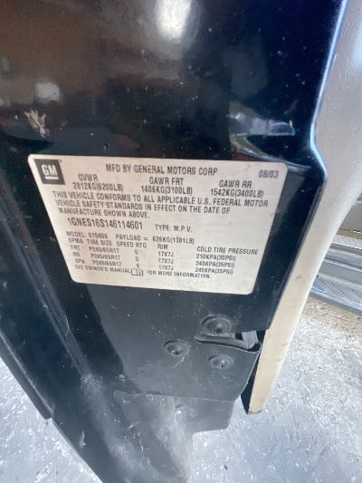 2004 Chevrolet TrailBlazer Location - GM - Row 33 - Stock # H50032