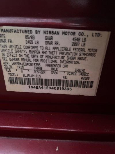 2004 Nissan Maxima Location - Imports - Row 43 - Stock # H50002