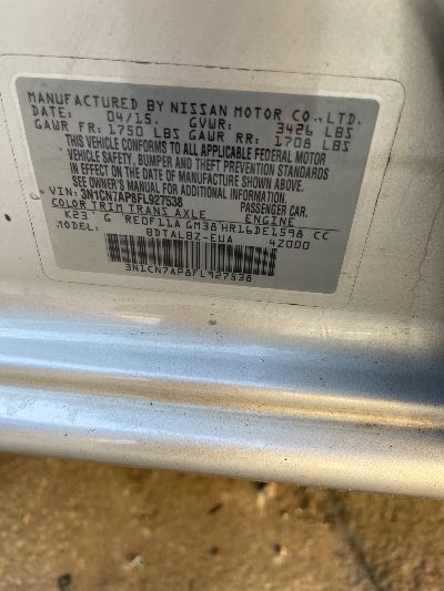 2015 Nissan Versa Location - Imports - Row 44 - Stock # H50007