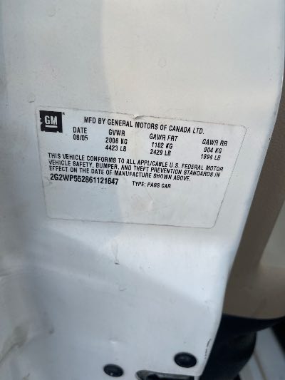 2006 Pontiac Grand Prix Location - GM - Row 34 - Stock # H50118