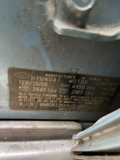 2004 Hyundai Santa Fe Location - Imports - Row 2 - Stock # H50150