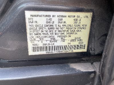 2004 Nissan Altima Location - Imports - Row 8 - Stock # H50297