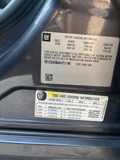 2010 Chevrolet Malibu Location - GM - Row 38 - Stock # H50277