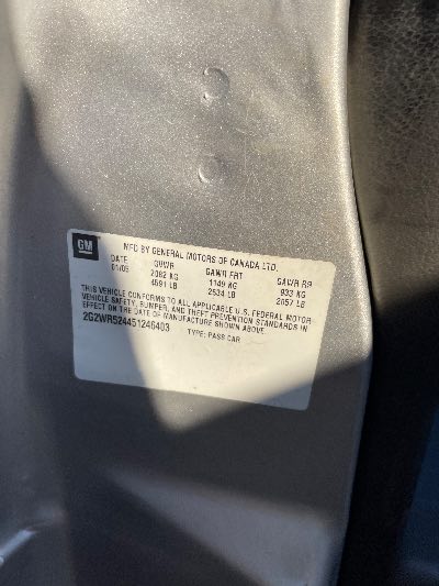 2005 Pontiac Grand Prix Location - GM - Row 39 - Stock # H50491