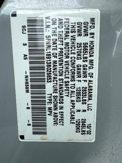2003 Honda Odyssey Location - Imports - Row 43 - Stock # H49240