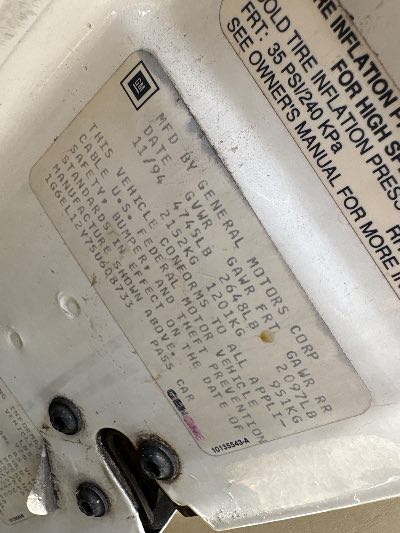 1995 Cadillac Eldorado Location - GM - Row 37 - Stock # H48058