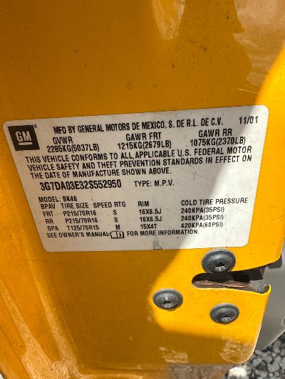 2002 pontiac Aztec Location - GM - Row 36 - Stock # H48660