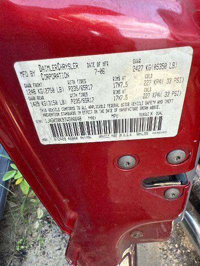 2007 Jeep Liberty Location - Chrysler - Row 45 - Stock # H48282