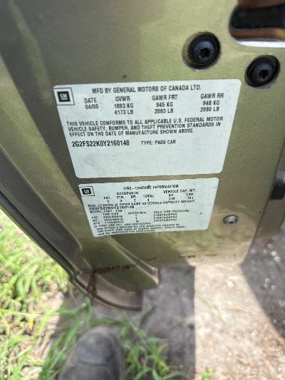 2000 Pontiac Firebird Location - GM - Row 28 - Stock # H49089